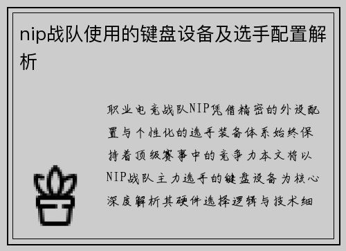 nip战队使用的键盘设备及选手配置解析